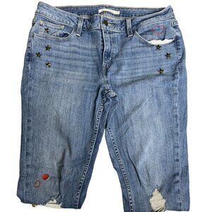Levi's 535 Super Skinny Blue Jeans with Stars & Heart Embellishments Size 31